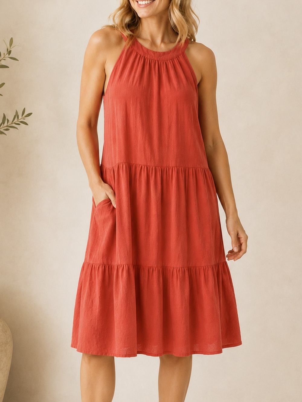 Old Navy Coral Tiered Midi Lined Dress Sleeveless Boho Sundress Women’s Size XL